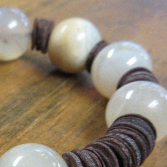 MERRISOTA JEWELRY Agate Coconut Wood Stretch Bracelet Size 6 1/2" Gemstones NEW - Picture 4 of 6